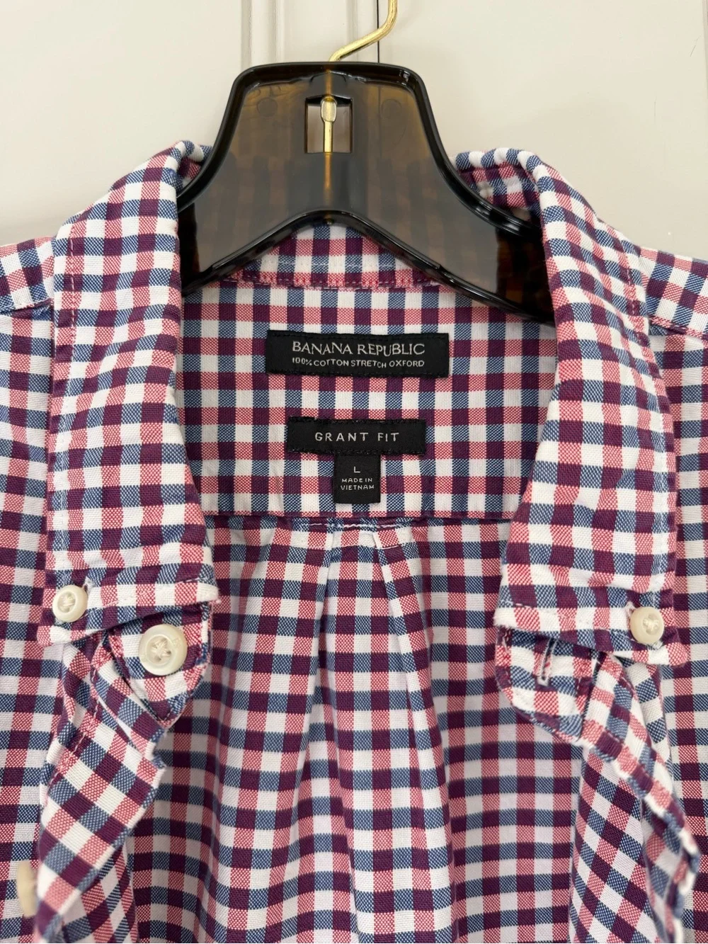 Banana Republic Men’s Red, Blue and White Gingham Button-Down Shirt: Grant Fit